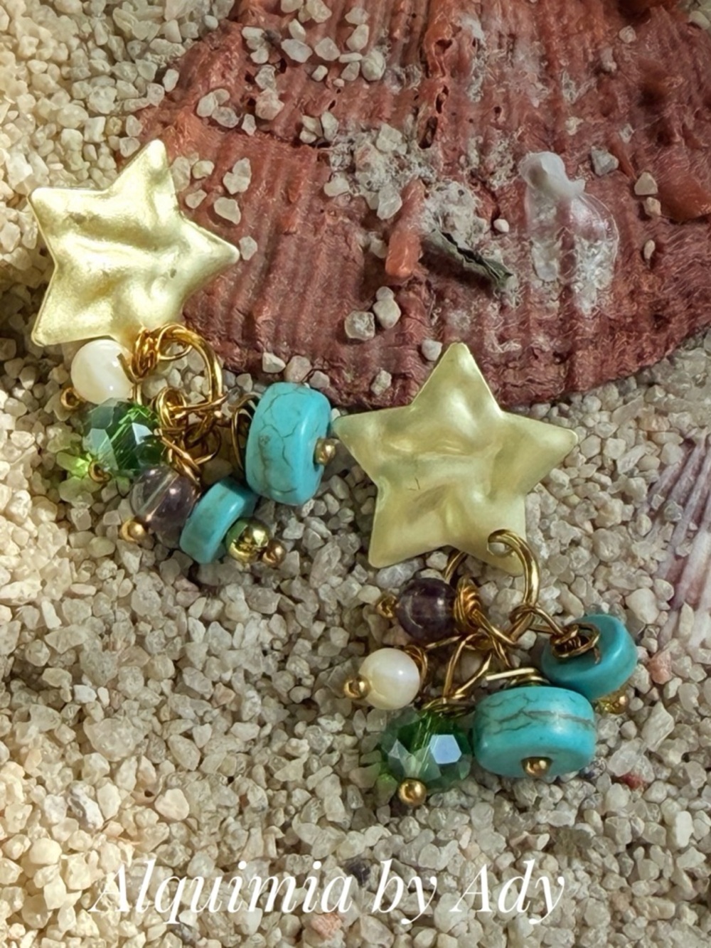 Baroque pearl Turquoise and gold cluster earrings